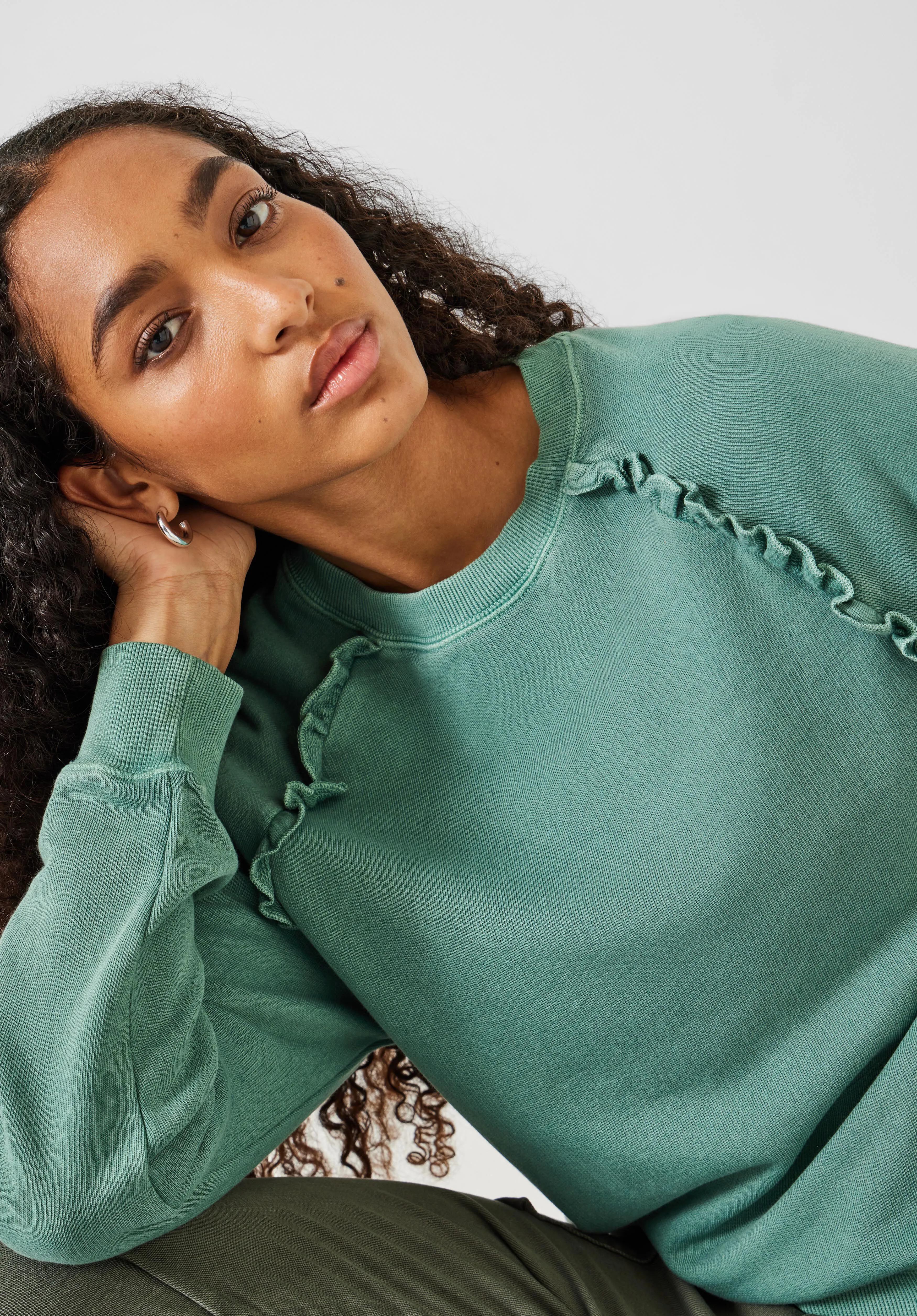 Amayah Cotton Ruffle Detail Sweatshirt