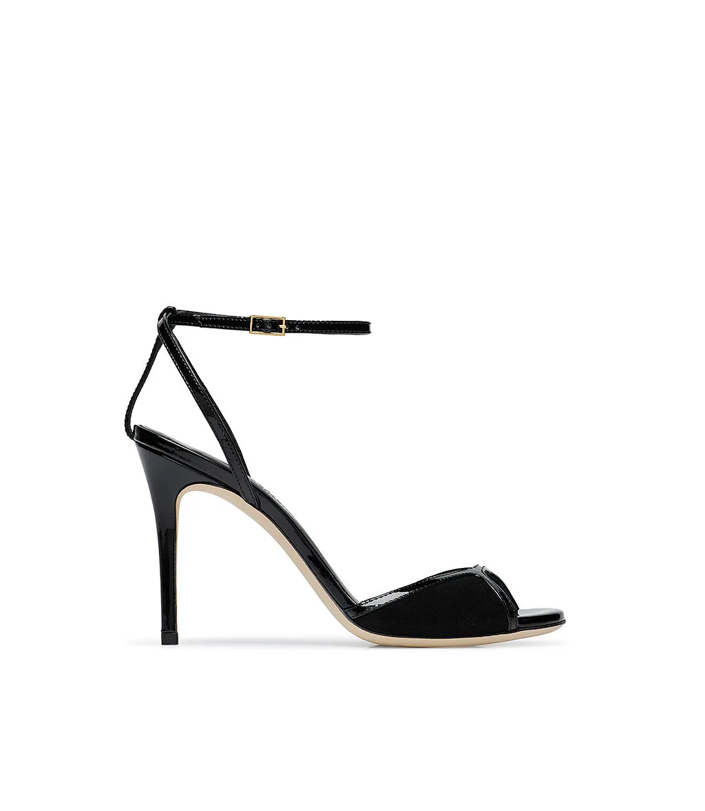Black pantent and suede leather sandals