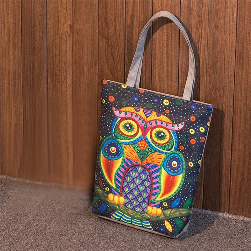 Casual women bag Owl Painting Canvas hbags Shoulder Shopping Bag Travel Bags Tote hbag women bags bolsas