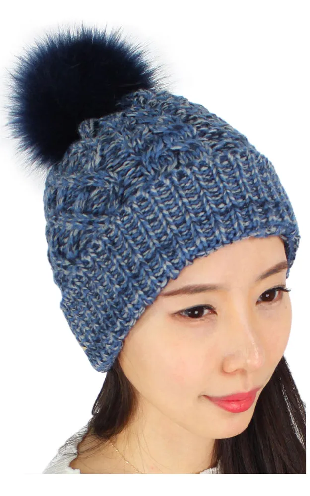 EHT10025 Multi Color Knit Pom Pom Beanie Hat