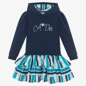 Girls Blue Hooded Sweatshirt Dress