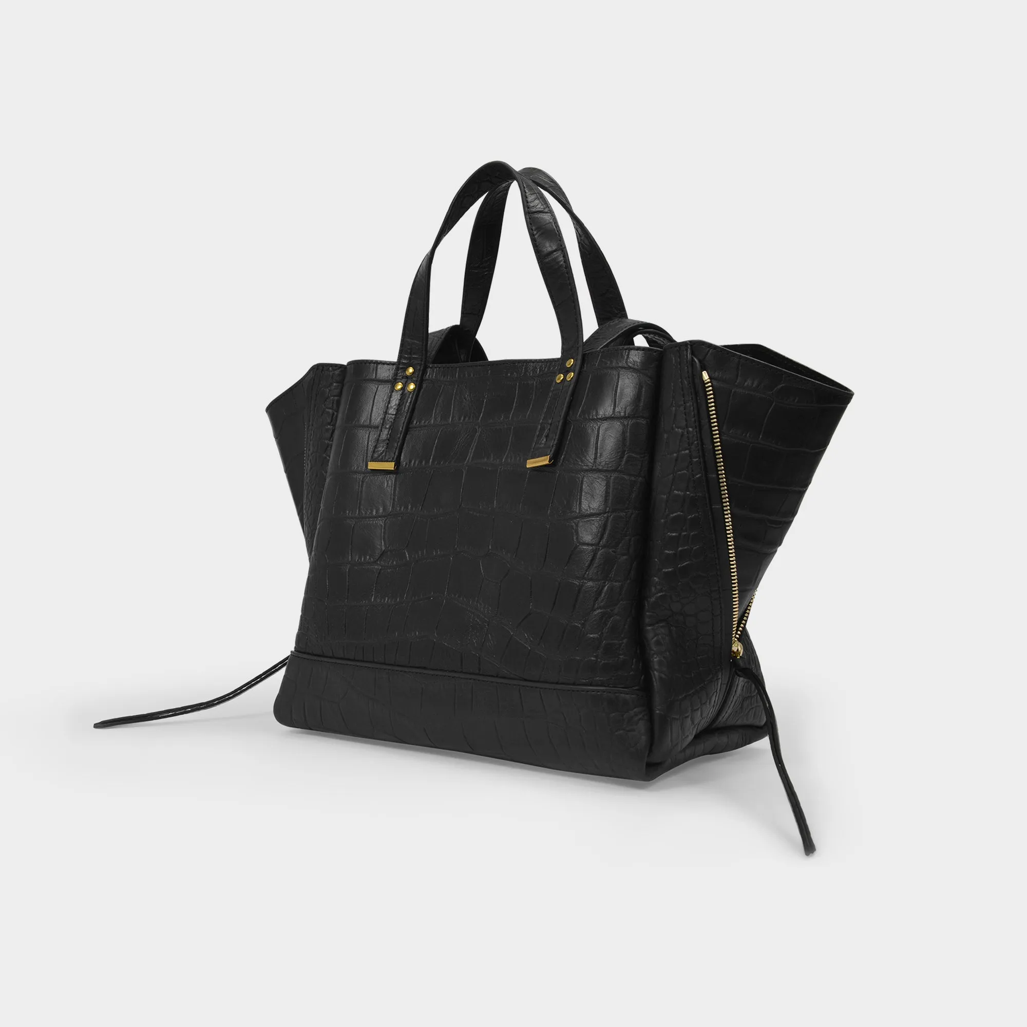 Jérôme Dreyfuss  Georges Medium Shoulder Bag in Black Croc Embossed