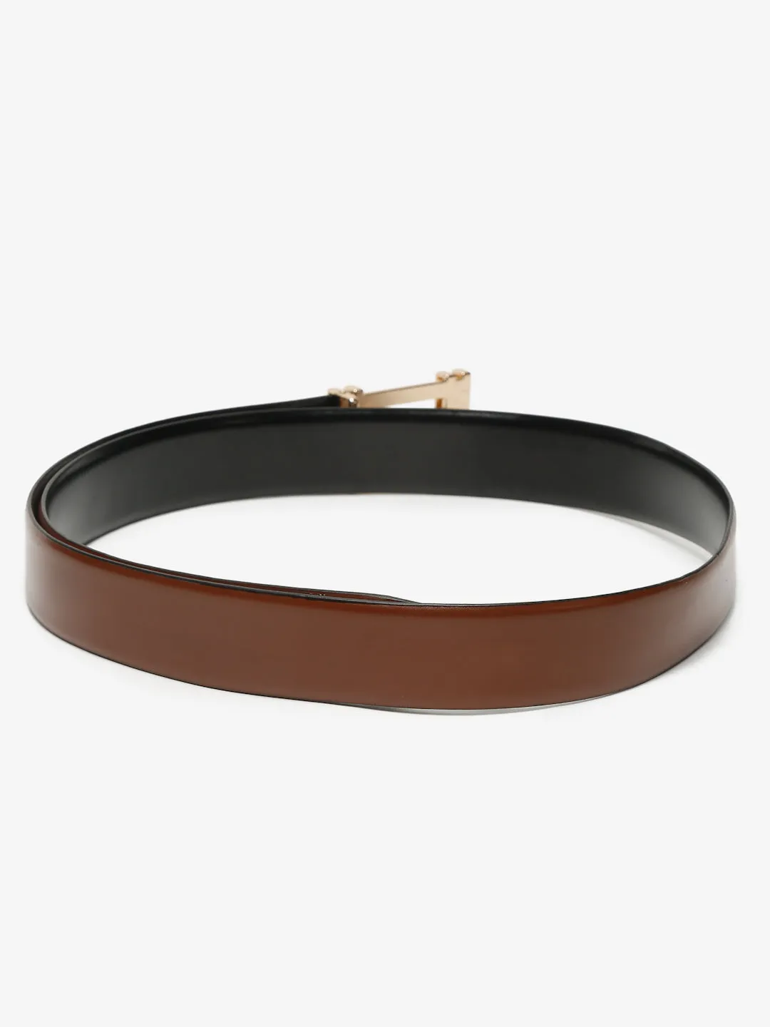 Men Brown & Black Textured Genuine Leather Reversible Belt