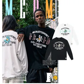 MR. ENJOY DA MONEY  |Unisex Street Style Long Sleeves Plain Oversized Logo Tops