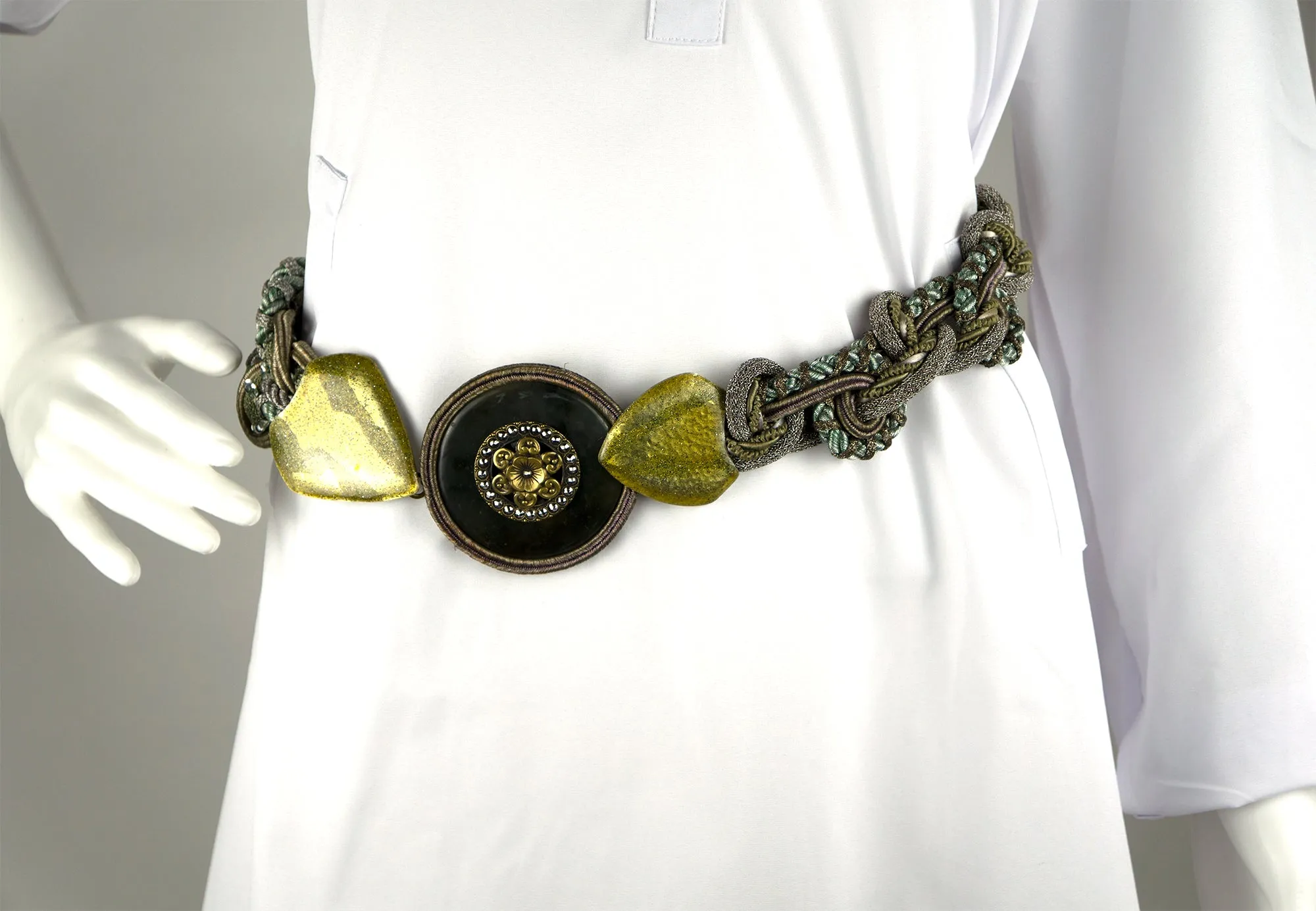 Rare Alex & Lee belt - agate, brass fittings, crystals, circa 1984 – 1989
