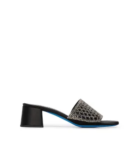 Rhinestoned black suede sandals