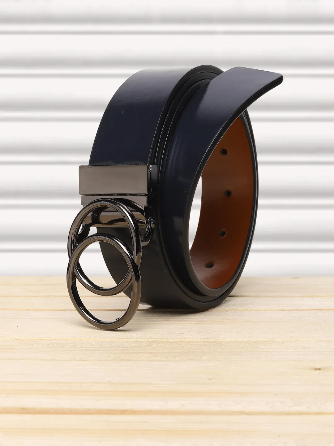 Teakwood Genuine Receivable Belt Round Shape Black Tone Buckle