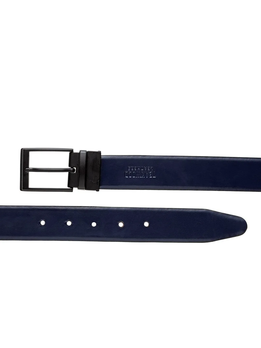 Teakwood Men Genuine Leather Black & Blue Solid Reversible Belt
