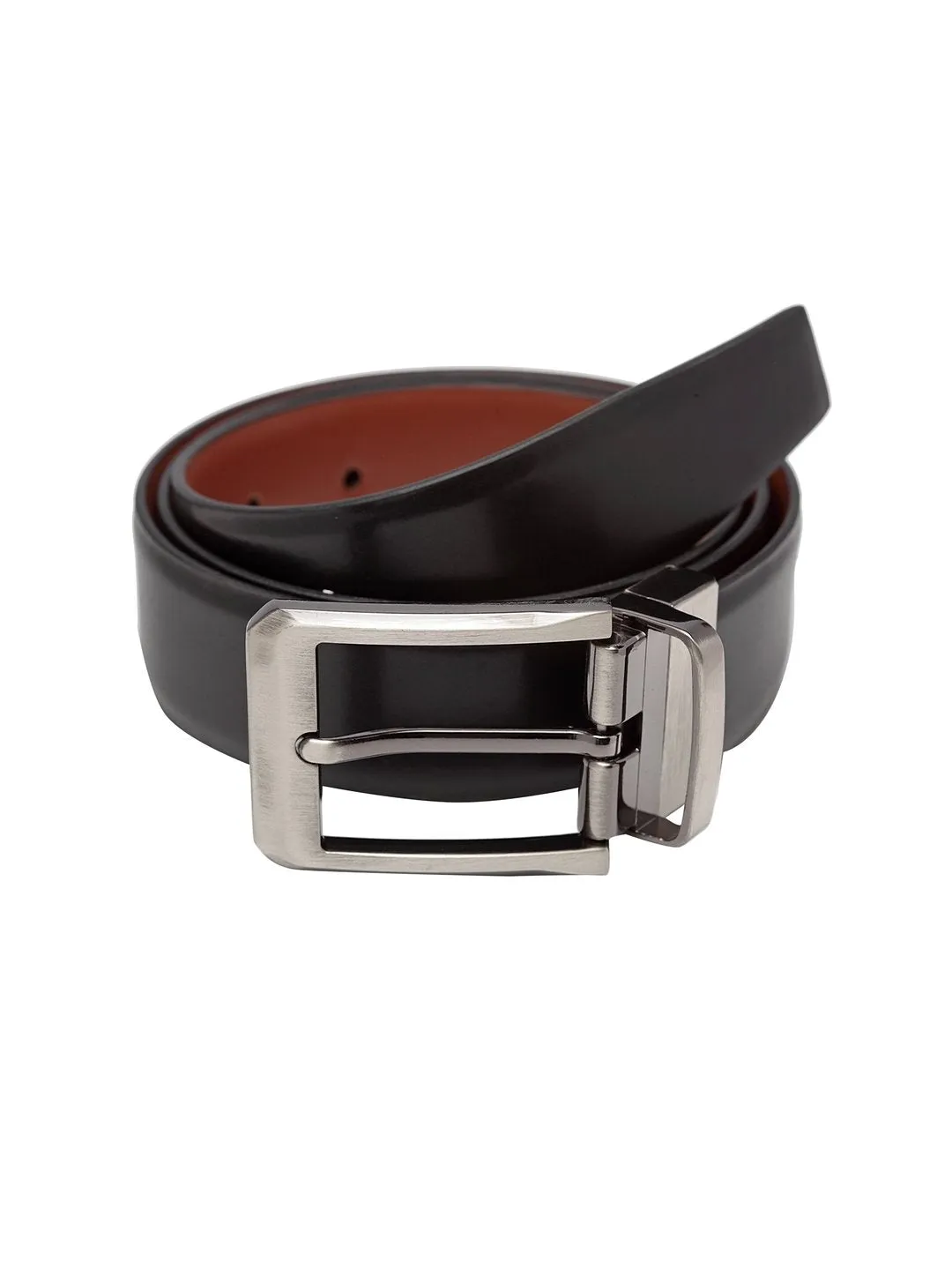 Teakwood Men Genuine Leather Black & Brown Solid Reversible Belt