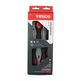 TIMCO Screwdriver Set, Slotted and Phillips Screwdrivers with Magnetic Tips, Ergonomic Anti-Slip Handles – 4 Pieces